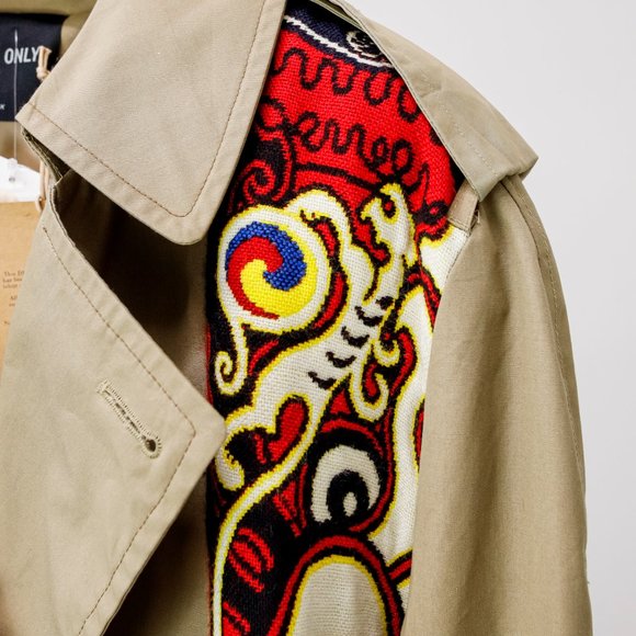 Dry Clean Only Reworked Scarf Panel Trench - Picture 6 of 10